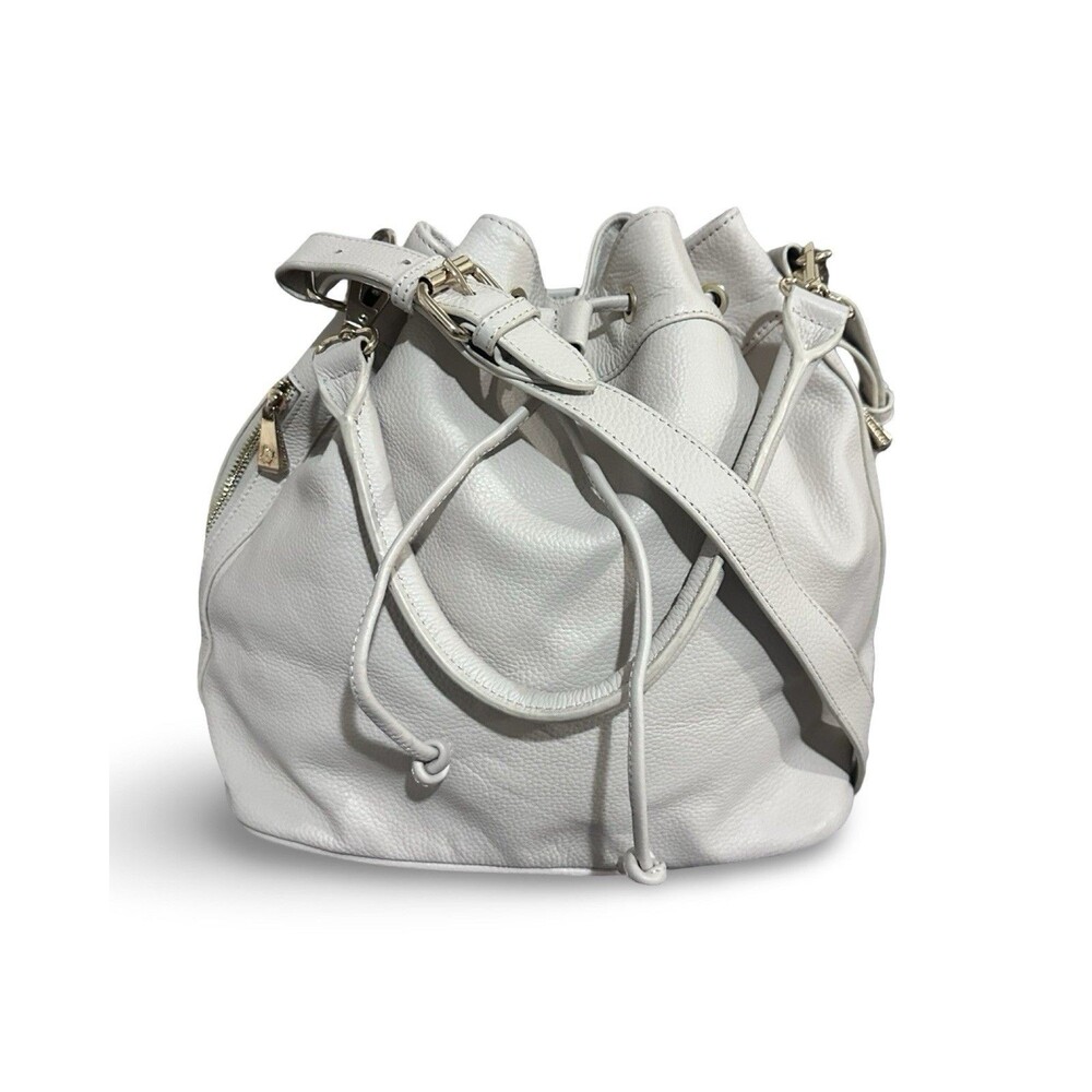 Ora Delphine Leather Bucket Shoulder Bag Drawstring Side Zip Pocket Purse